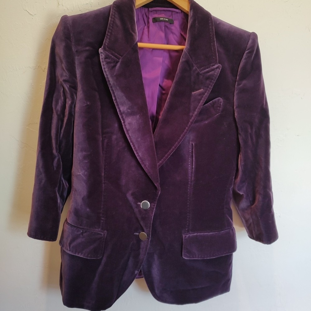 Tom Ford Velvet Single Breasted Notched Lapel Blazer Royal Purple Sz 42/8 Luxury